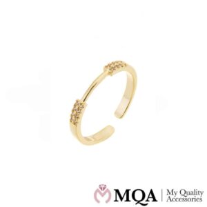 Ring, guldfarvet med 2 rækker glimtende sten