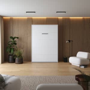 M1 skabsseng, høj model 140x200cm – farve Skab: Eg Sonoma, Front: Hvid Højglans