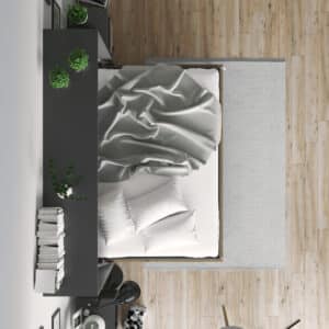 NORDIC skabsseng, lav model 140x200cm – farve Skab: Antracit, Front: Vild Eg